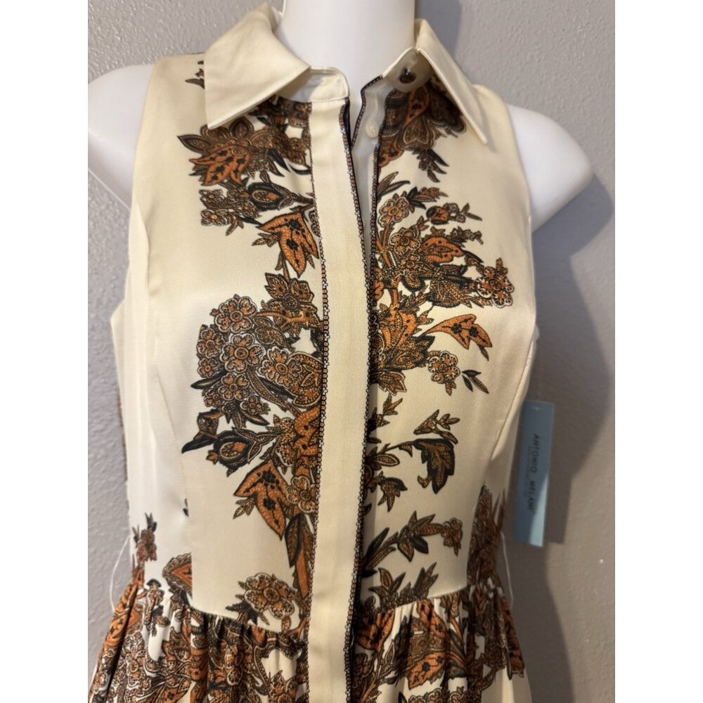 Antonio Melani Maxi Dress 0 XS Sleeveless Amber Waves Vanilla Sun Silky NEW $189 - Picture 4 of 14